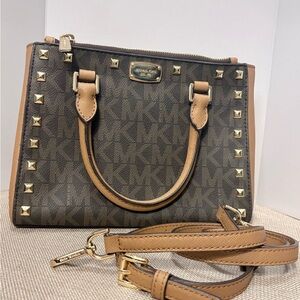 Michael Kors Black and Tan Studded Satchel